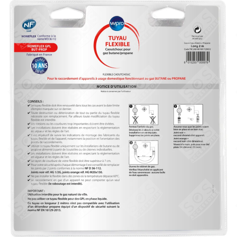 FLEXIBLE GAZ BUTANE PROPANE LONG. 2M DURÉE DE VIE 10 ANS D'ORIGINE FOUR, CUISINIÈRE - 481981729053, TBC208