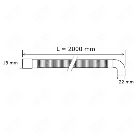 TUYAU D'ÉVACUATION D'EAU UNIVERSEL AVEC SORTIES DROITE - COUDÉE 18-22MM (L2000MM)