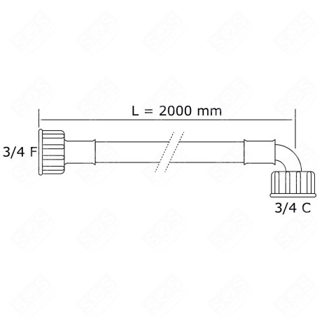 TUYAU D'ARRIVÉE D'EAU UNIVERSEL  LIVRÉ SANS LES JOINTS 20/27 AVEC RACCORDS DROIT X COUDÉ (L2000MM 3/4 F X 3/4 C) MACHINE À LAVER, LAVE-LINGE - 3666356044326