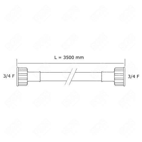 TUYAU D'ARRIVÉE D'EAU UNIVERSEL LIVRÉ SANS LES JOINTS 20/27 AVEC RACCORDS DROITS (L3500MM 3/4 F X 3/4 F) MACHINE À LAVER, LAVE-LINGE - 3666356132320