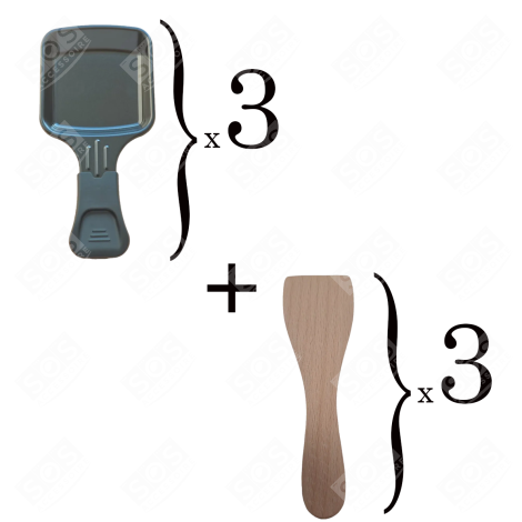LOT DE 3 COUPELLES À RACLETTE ET 3 PELLES EN BOIS POUR POÊLON, SPATULE RACLETTE RACLETTE, GRIL, WOK - AS306002, AS306003