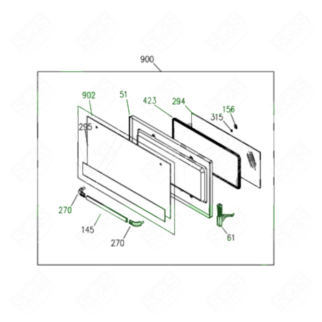 PORTE COMPLÈTE (REPÈRE 900) FOUR, CUISINIÈRE - Z57D868