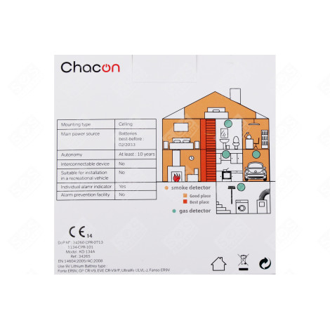 DÉTECTEUR DE FUMÉE OPTIQUE - PILE LITHIUM 9V - 10 ANS D'ORIGINE ACCESSOIRES ET ENTRETIEN - 34265