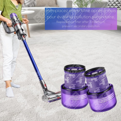 LOT DE 2 FILTRES HEPA COMPATIBLE V11 V12 V15 AVEC BROSSE DE NETTOYAGE ASPIRATEUR - 970013-02, 970013-02