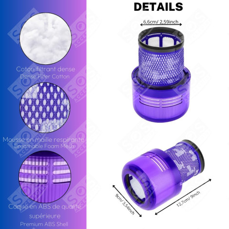 LOT DE 10 FILTRES HEPA COMPATIBLE V11 V12 V15 AVEC BROSSE DE NETTOYAGE ASPIRATEUR - 970013-02, 970013-02