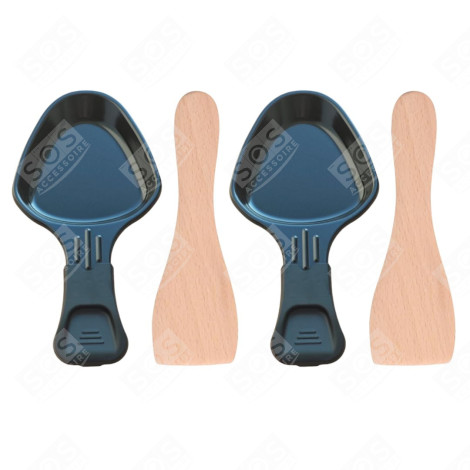 LOT DE 2 COUPELLES À RACLETTE ET 2 PELLES EN BOIS POUR POÊLON, SPATULE RACLETTE