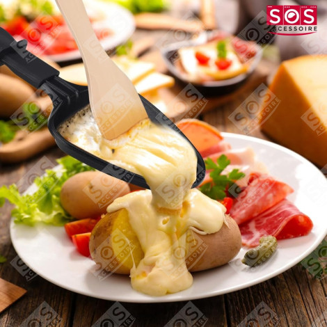 LOT DE 5 COUPELLES À RACLETTE ET 5 PELLES EN BOIS POUR POÊLON, SPATULE RACLETTE RACLETTE, GRIL, WOK - AS306001, AS306003