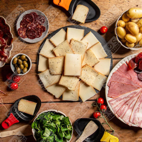 LOT DE 7 COUPELLES À RACLETTE ET 7 PELLES EN BOIS POUR POÊLON, SPATULE RACLETTE RACLETTE, GRIL, WOK - AS306001, AS306003