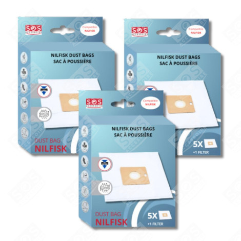 LOT DE 3 BOÎTES DE 5 SACS AVEC 1 PRE FILTRE COUPE/COMPACT/GO/FORCE ASPIRATEUR - 78602600, 22422400