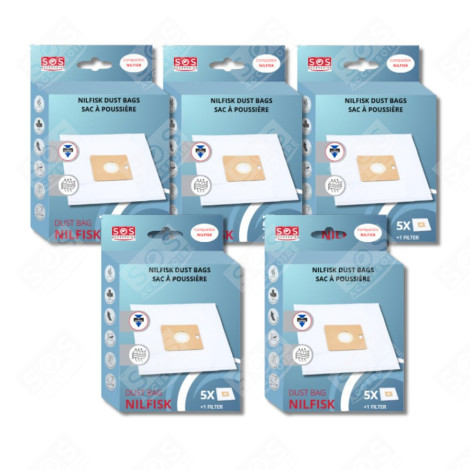 LOT DE 5 BOÎTES DE 5 SACS AVEC 1 PRE FILTRE COUPE/COMPACT/GO/FORCE ASPIRATEUR - 78602600, 22422400