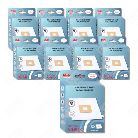 LOT DE 9 BOÎTES DE 5 SACS AVEC 1 PRE FILTRE COUPE/COMPACT/GO/FORCE ASPIRATEUR - 78602600, 22422400