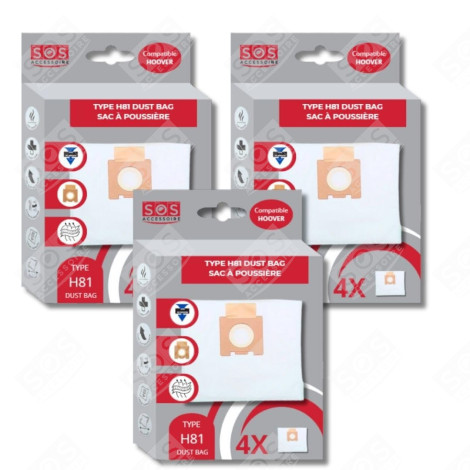 LOT DE 3 BOÎTES DE 4 SACS MICROFIBRE H81 ASPIRATEUR - 35601865