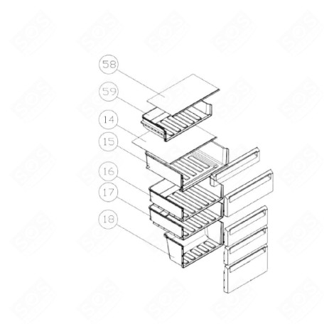 BAC À LÉGUMES (REPÈRE 15) FRIGO, RÉFRIGÉRATEUR, CONGÉLATEUR - 53041677, 1057424