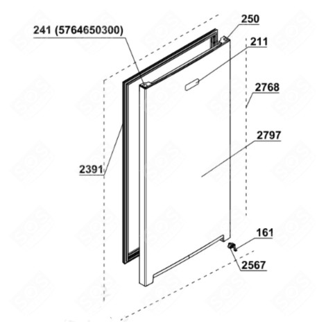 PORTE (PARTIE RÉFRIGÉRATEUR, REPÈRE 2768) FRIGO, RÉFRIGÉRATEUR, CONGÉLATEUR - 4642940700, 4639860200