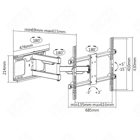 SUPPORT TV 3 ARTICULATIONS D'ORIGINE TÉLÉVISION - H3270-3A
