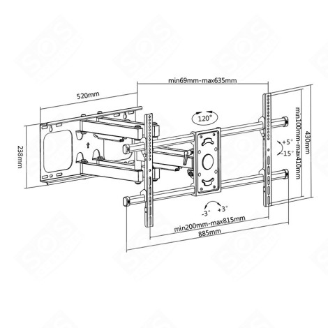 SUPPORT TV 2 BRAS D'ORIGINE TÉLÉVISION - H3290-6A