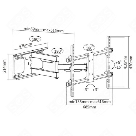 SUPPORT TV 3 ARTICULATIONS D'ORIGINE TÉLÉVISION - H3270-3A