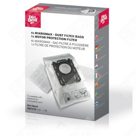 LOT DE 4 SACS + 1 FILTRE PRÉ MOTEUR ASPIRATEUR - 7276022