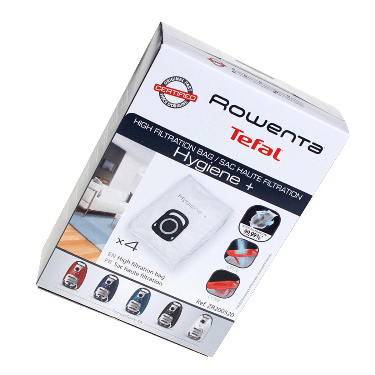 Boîte de 4 sacs haute filtration Hygiène ROWENTA, MOULINEX, TEFAL