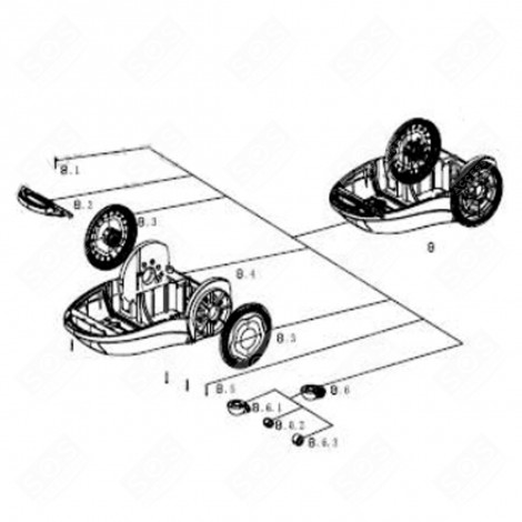 PARTIE INFÉRIEUR + ROULETTES (REPÈRE 8) D'ORIGINE ASPIRATEUR - 4055382024