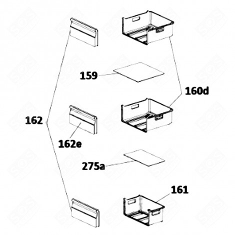 PANIER INFÉRIEURE (REPÈRE 161) FRIGO, RÉFRIGÉRATEUR, CONGÉLATEUR - 49043972