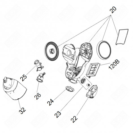 SOCLE AVEC ARRIÈRE (REPÈRE N°20) D'ORIGINE ASPIRATEUR - 140216448021